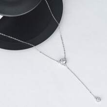 1件極簡時尚的豪華s925純銀方形吊墜＆流蘇y型鏈項鍊,適合女性日常穿著,派對,高端珠寶配飾和禮物 - 銀色 - 查看 2