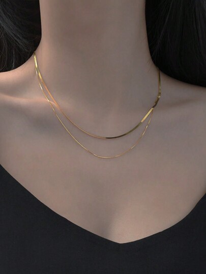 1 Pièce Collier À Double Couche D'os De Serpent Simple Et Élégant, Adapté Pour La Tenue Quotidienne Des Femmes