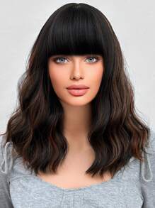 14英寸短卷曲帶劉海合成假髮,女性假髮,適用於日常使用 - 彩色 - 查看 1