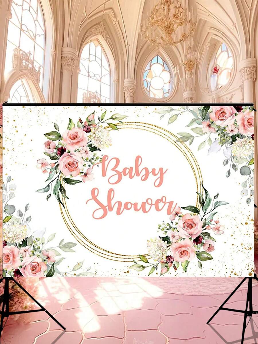 1pc Polyester Pink Baby Shower Flower Background Cloth, Available In Various Sizes, Suitable For Children's Birthday Party Decoration, Baby Gifts And Other Occasions,Christmas
