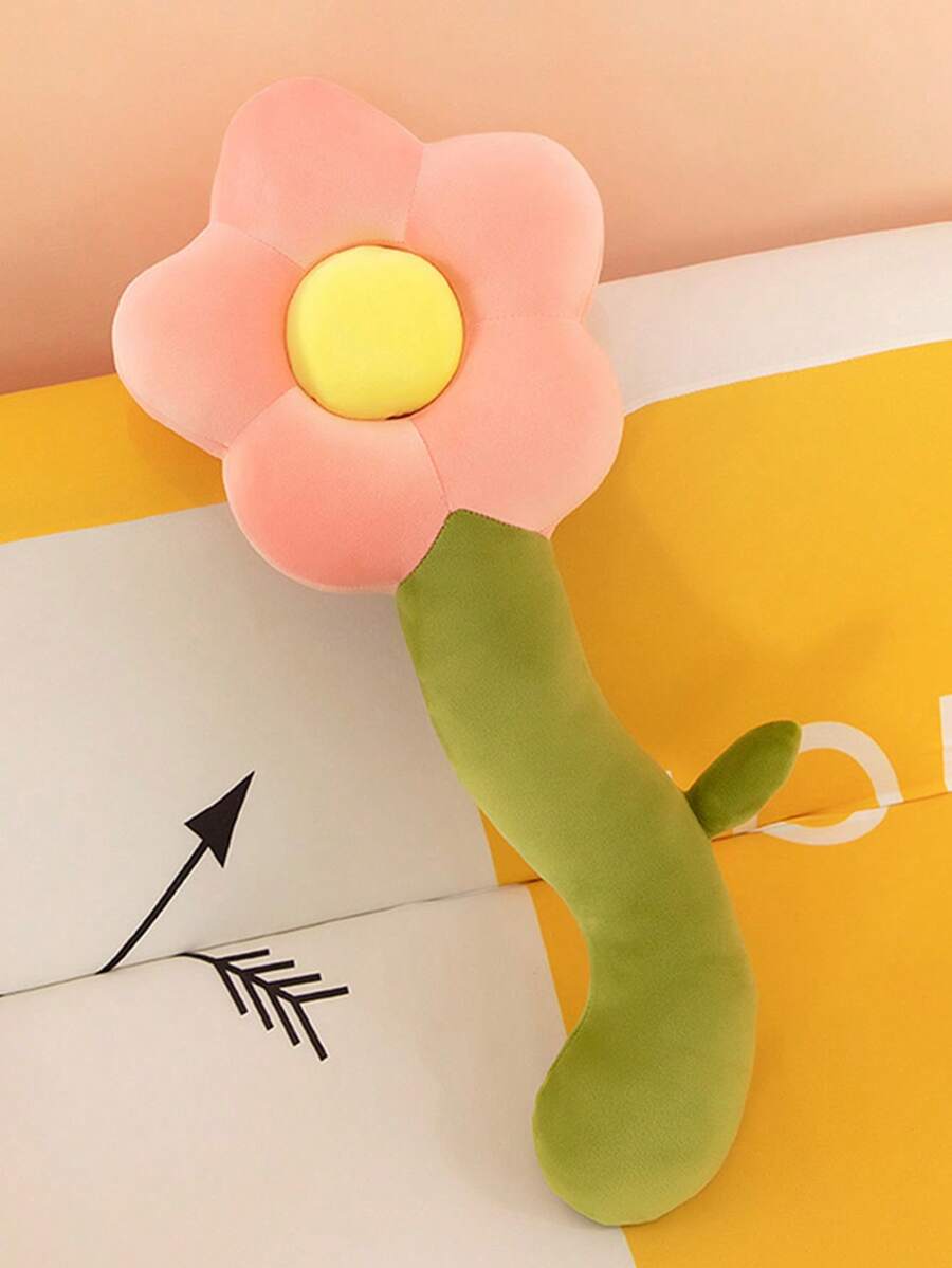 1入長花莖及葉子形狀的毛絨枕頭玩具,適用於臥室沙發床裝飾 - 粉色 - 查看 1