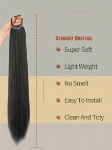 24INCH Wig Ponytail Female 60CM Straight Hair Synthetic Ponytail High Temperature Silk Natural Simulation Of A Ponytail Fake Braid - Black - View 8