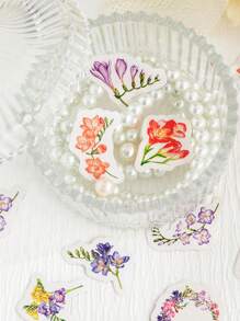 1包（45片）花卉拼貼迷你貼紙,適用於手帳及信封封口裝飾 - 藕粉色 - 查看 7