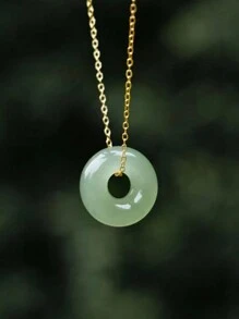 1個時尚的18k鍍金不銹鋼假綠色玉石圓形項鍊,適合女性日常裝飾或情人節禮物 - 薄荷綠 - 查看 12