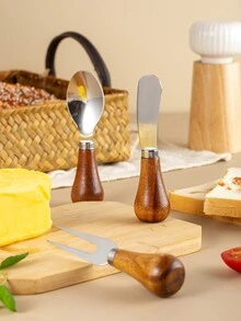 4 件裝收納盒立式奶油刀起司刀起司果醬麵包抹刀 - 棕色 - 查看 3