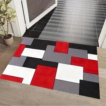 1 块水晶天鹅绒防水防滑厨房地毯适用于餐厅、卧室、浴室、洗衣房 - 黑白紅格子 - 查看 3