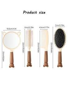 4 件套小姐可愛卡通松鼠圖案髮刷和鏡子套裝,家用頭皮按摩梳,咖啡棕色/粉紅色/紫色/藍色 - 松鼠四件式梳子,鏡子 - 查看 11