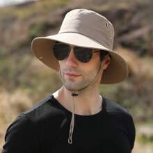 1 件裝男士戶外防曬帽,附可調式下巴帶,快乾透氣寬帽,適合健行和釣魚 - 卡其色 - 查看 1