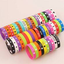 10/20pcs/Pack Sports & Casual Heart/Character/Butterfly/Skull Print Silicon Elastic Bracelet For Men, Women, Daily Wear, Festival Party And Gift Accessory