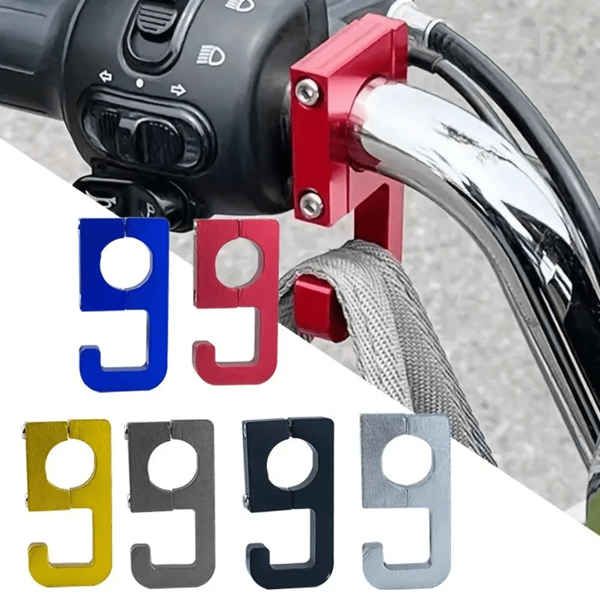 1 件摩托车/电动车车把挂钩（69 型），铝合金材质，多种颜色，免钻前钩 - 黑色 - 查看 1