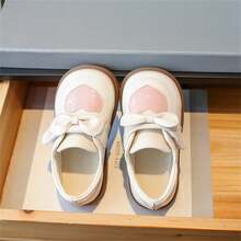 Girls' Spring And Autumn New Fashion Leather Shoes, Princess Style With Heart Shape And Bowknot Design, Suitable For Children Aged 1-8 Years Old To Wear All Seasons - Beige - View 4