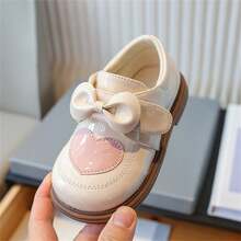 Girls' Spring And Autumn New Fashion Leather Shoes, Princess Style With Heart Shape And Bowknot Design, Suitable For Children Aged 1-8 Years Old To Wear All Seasons - Beige - View 6