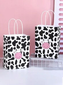 24pcs Cow Printed Kraft Paper Bags, Cowhide Gift Bag With Handle For Parties, Shopping, Birthday, Wedding, Retail, Back To School Valentine Day - Black and White 24PCS - View 2