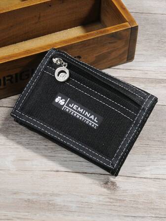 JEMINAL Short Trifold Canvas Wallet With Zipper & Hook And Loop Closure & Women Students College Style With Hook-And-Loop For Men Wallet Purse Wallet Men Wallet Leather