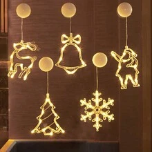 Decoraciones Navideñas Para El Hogar, Exteriores, Ventana De Vidrio: Campana, Árbol De Navidad, Copo De Nieve, Estrella, Corazón, Luces De Guirnalda Colgantes De Reno - Blanco Cálido - Ver 1