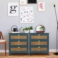 3 Storage Drawers Dresser Nightstand, Modern Side Table Bedside Furniture With Sturdy Wood Frame For Bedroom, Living Room, Dress Room, Entryway, Nursery, Hallway - 綠色 - 查看 4