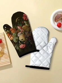 2pcs Heat Resistant & Anti-Dirty Oven Gloves, Microwave Special High Temperature Resistant Baking, Baking Oven Dedicated Thickened Non-Slip Gloves, Kitchen Baking Box Steaming Box High Temperature Protection Hand Gloves, Non-Slip Mats Set - Multicolor - View 5