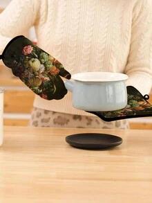 2pcs Heat Resistant & Anti-Dirty Oven Gloves, Microwave Special High Temperature Resistant Baking, Baking Oven Dedicated Thickened Non-Slip Gloves, Kitchen Baking Box Steaming Box High Temperature Protection Hand Gloves, Non-Slip Mats Set - Multicolor - View 6