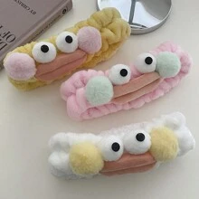 1只醜可愛的大嘴怪獸毛絨臉洗和頭發帶頭帶,適用於日常敷面膜 - 黃色 - 查看 6