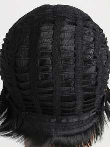 Men'S Short And Straight Black Synthetic Wig, 10 Inches Long With A Side-Swept , Suitable For Daily Wear - Black - View 8