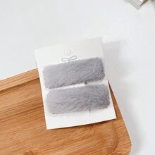 韓國新款糖果色小尺寸方形毛絨髮夾,奶油色,甜美女孩的幾何造型髮夾 - 蒟蒻紫 - 查看 6