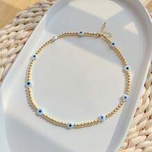 Turkish Evil Eye Beaded Necklace For Women With Personalized Style 18 K. Gold Plated Non-Fading Copper Gold-Plated Bead Clavicle Chain For Women - Apricot - View 14