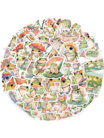 50pcs Cartoon Frog Shaped Stickers For Diy Decoration Of Guitar, Notebook, Luggage, Waterproof