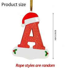 1pc Christmas Initial With Red Hat Letter Decoration, DIY Christmas Tree Hanging Decoration Personalized Pendant Gift - Red - View 8