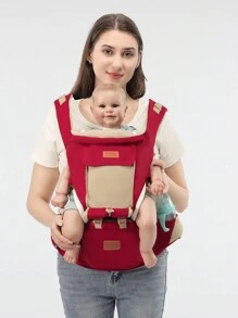 多功能保暖防風嬰兒背帶腰凳前後兩用戶外便攜背帶 - 酒紅色 - 查看 6