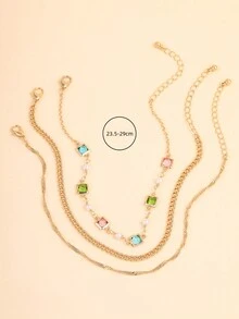 3入組時尚多變簡約玻璃珠踝鏈（或可拆分手鏈）,適用於女士 - 彩色 - 查看 4