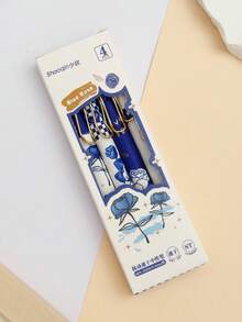 4入組時尚黑色和玫瑰金快干中性筆,適用於辦公文具 - 藍色 - 查看 5