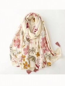 1 條女士時尚印花圍巾適合四季日常佩戴 - 彩色 - 查看 4