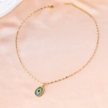1 件時尚不銹鋼彩色貝殼裝飾橢圓形鑽石愛情吊墜鎖骨鍊毛衣鏈項鍊適合女士日常佩戴 - 金色 - 查看 4