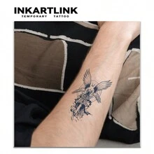 INKARTLINK Justice Angel暫時紋身貼紙,持久1-2週,紋身,逼真假紋身 - 黑色 - 查看 2