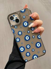 1入組藍色眼睛印花清晰加厚抗摔手機殼，適用於蘋果11/12/13/14/15 Pro Max - 黑色 - 查看 3