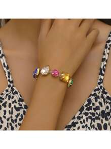 1pc Women'S Exaggerated Geometric Rhinestone Simple Chain Bracelet