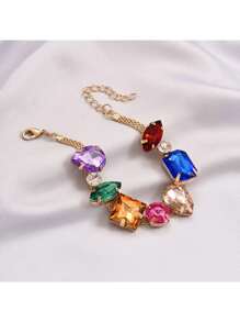 1pc Women'S Exaggerated Geometric Rhinestone Simple Chain Bracelet