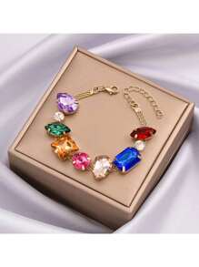 1pc Women'S Exaggerated Geometric Rhinestone Simple Chain Bracelet