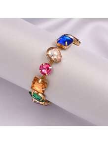 1pc Women'S Exaggerated Geometric Rhinestone Simple Chain Bracelet