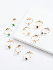 1 件新鍍 18k 金天然綠松石鍊式不銹鋼女士戒指 - 橢圓 - 查看 1