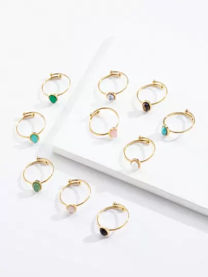 1pc New Arrival 18k Gold Plated Natural Turquoise Chain Style Stainless Steel Ladies' Ring