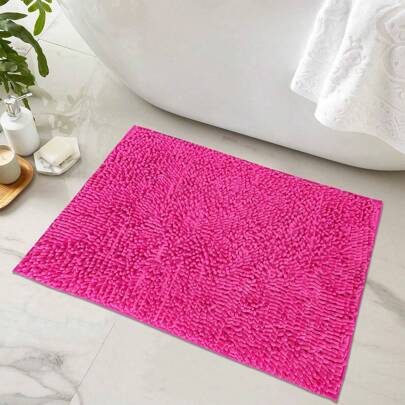 1pc Plum-Colored Chenille Quick-Drying Bath Mat, Modern Minimalist High-Pile Super-Fine Fiber Material Non-Slip Bathroom Rug, Easy To Clean & Stain-Resistant, Chenille Rug Can Be Machine Washed, Bathroom Non-Slip Mat, Suitable For Bathroom, Laundry Room, Bathroom Entrance, Sink Area, Shower Room, Carpet Bathroom Decoration, Bathroom Accessories, Bathtub, Shower Mat Outdoor Rug Door Mat Fall Decor Back To School Entryway Decor