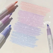 4/12pcs Glitter Shiny Highlighter Marker Pens, Colorful Painted Stationery School Supplies, Random Colors Back To School
