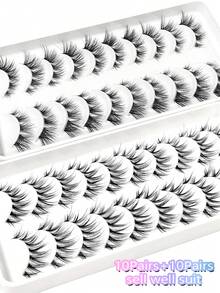 Asiteo 20pcs/Set New Arrival & Best Selling Natural Looking Cluster False Eyelashes, Short Stem Transparent Lashes With Cartoon Eye Makeup Effect, Suitable For Creating Cartoon Style Makeup, Especially Suitable For Vacation - Black - View 3