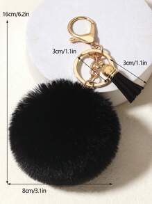 1pc Mini Tassel Faux Fur Ball Keychain Bag Pendant Car Accessories Bag Charm School Cute Goth Y2k - Black - View 5