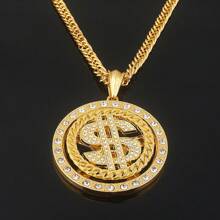 1pc European And American Style Creative Gold Plated Spinning Diamond Studded Usd Logo Pendant Necklace, Suitable For Everyday Wear - Gold - View 4