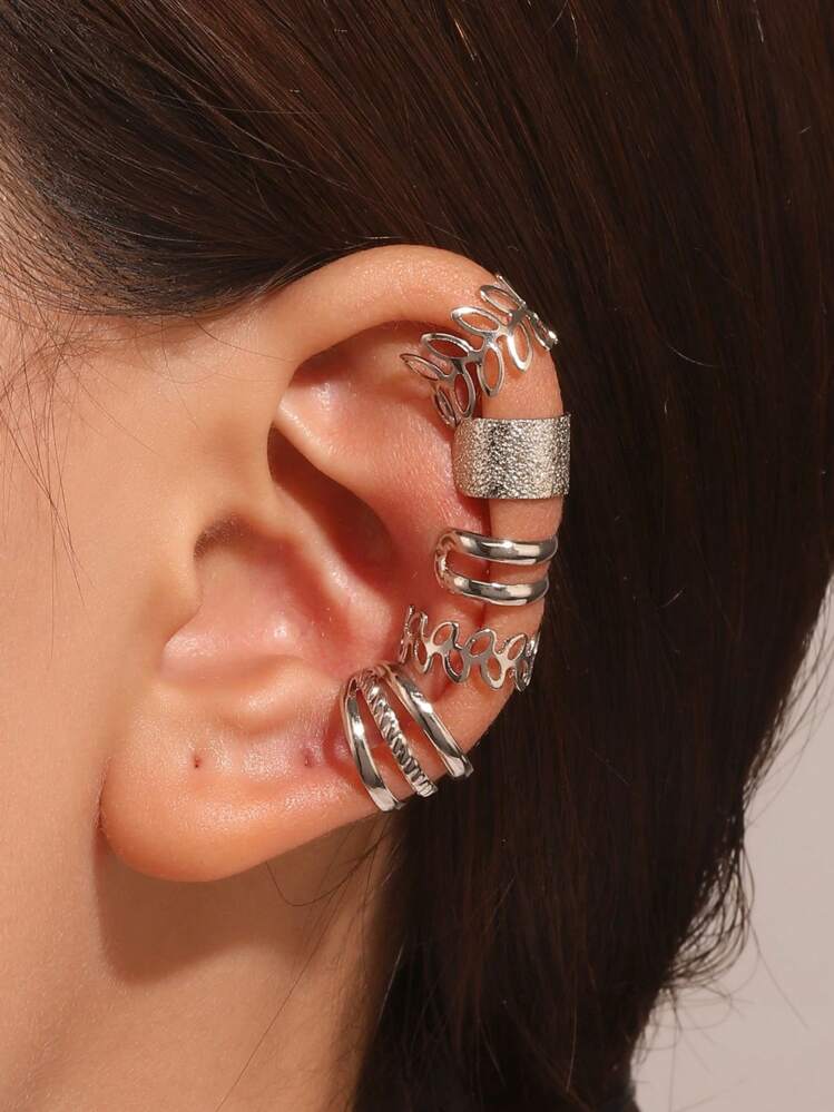 5入組金色可調節耳環,適用於女性和女孩的非穿孔軟骨夾式耳環包裝套裝飾品 - 銀色 - 查看 1