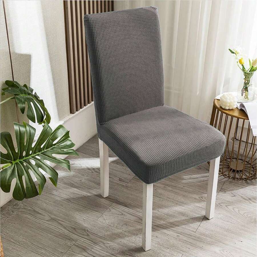 彈性加厚椅套,通用餐椅套,簡約風格凳套,適用於家庭椅背靠 - 灰色 - 查看 1