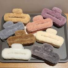 1 件大号毛绒发夹，女士秋冬季方形高档头饰 - 黑色 - 查看 3