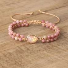 永遠愛你水滴模擬蛋白石手環,編織編織友誼瑜伽紫晶石手環女性,情人節禮物 - 紅木紋 - 查看 11